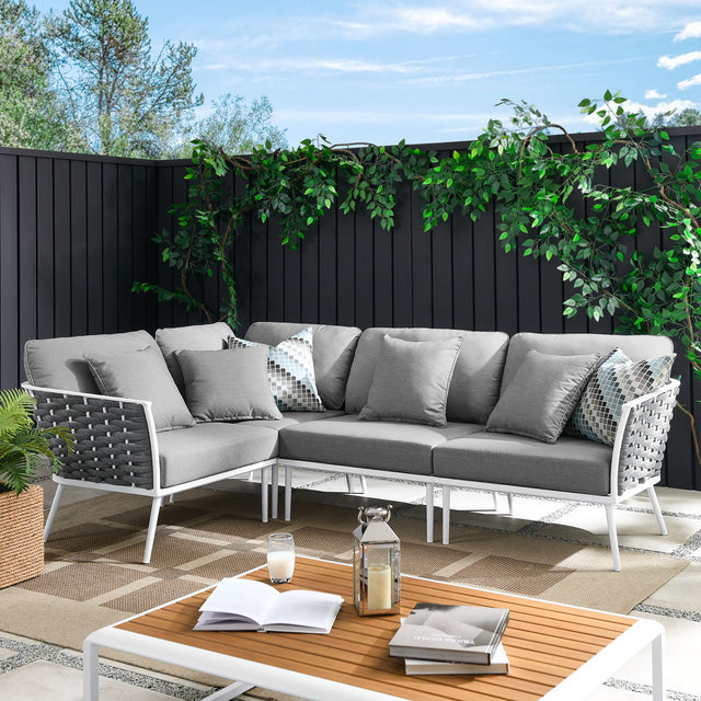 Stance White/Gray Outdoor Patio Aluminum Large Sectional Sofa - Ornate Home