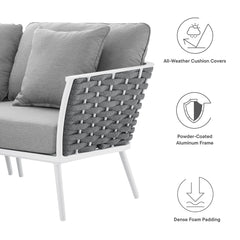 Stance White/Gray Outdoor Patio Aluminum Large Sectional Sofa - Ornate Home