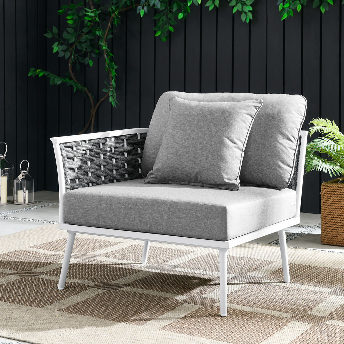 Stance White/Gray Outdoor Patio Aluminum Left-Facing Armchair - Ornate Home