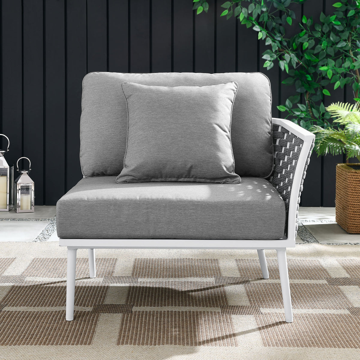 Stance White/Gray Outdoor Patio Aluminum Right-Facing Armchair - Ornate Home