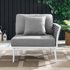 Stance White/Gray Outdoor Patio Aluminum Right-Facing Armchair - Ornate Home