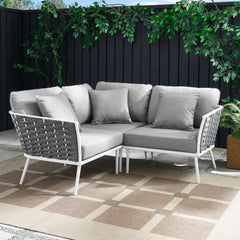 Stance White/Gray Outdoor Patio Aluminum Small Sectional Sofa - Ornate Home