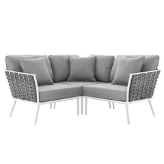Stance White/Gray Outdoor Patio Aluminum Small Sectional Sofa - Ornate Home