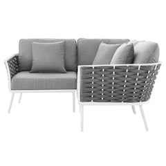 Stance White/Gray Outdoor Patio Aluminum Small Sectional Sofa - Ornate Home