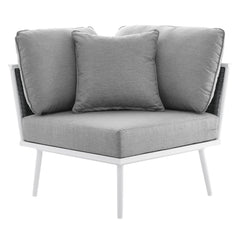 Stance White/Gray Outdoor Patio Aluminum Small Sectional Sofa - Ornate Home