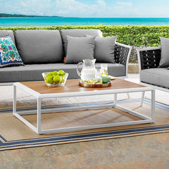 Stance White/Natural Outdoor Patio Aluminum Coffee Table - Ornate Home