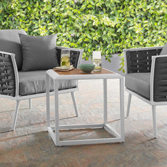 Stance White/Natural Outdoor Patio Aluminum Side Table - Ornate Home