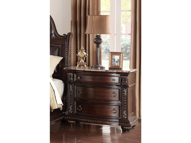 Stanley Cherry Brown Nightstand w/ Marble Top - Ornate Home