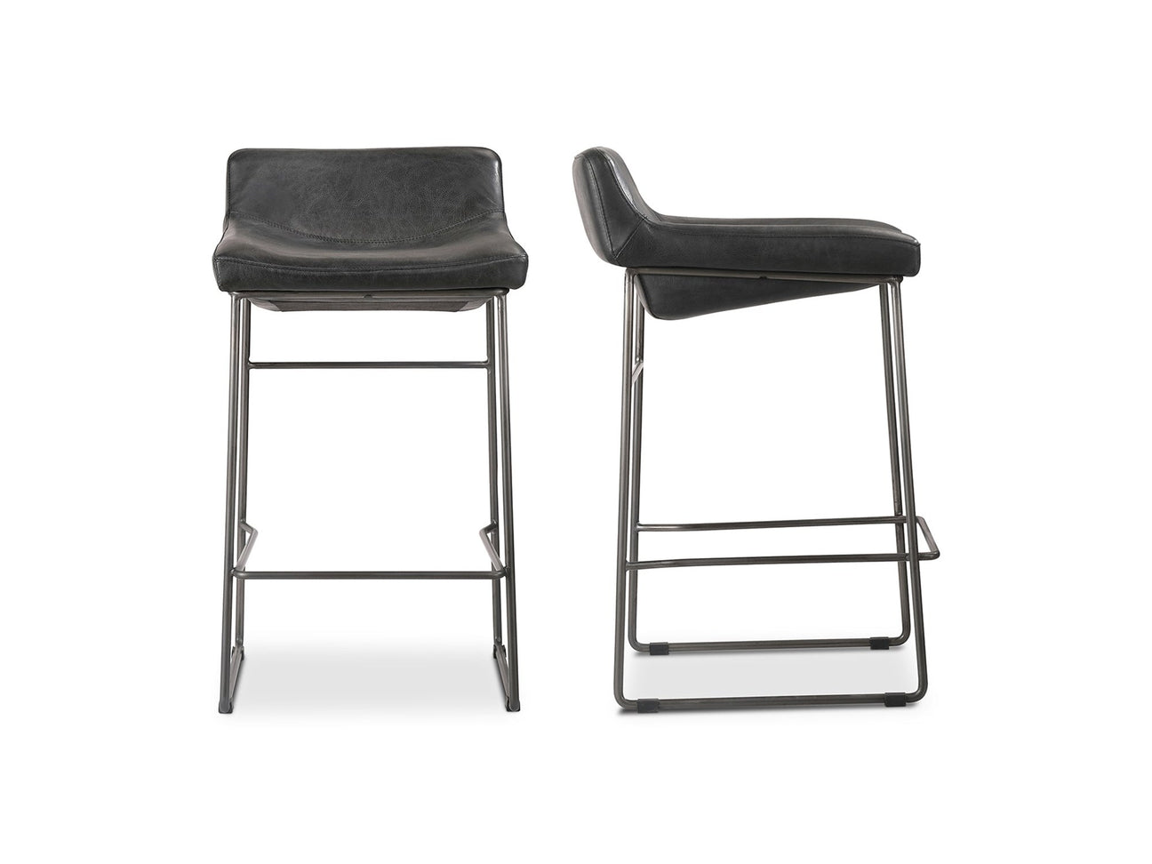 Starlet Onyx Black Leather Counter Stool (Set of 2) - Ornate Home