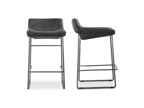 Starlet Onyx Black Leather Counter Stool (Set of 2) - Ornate Home