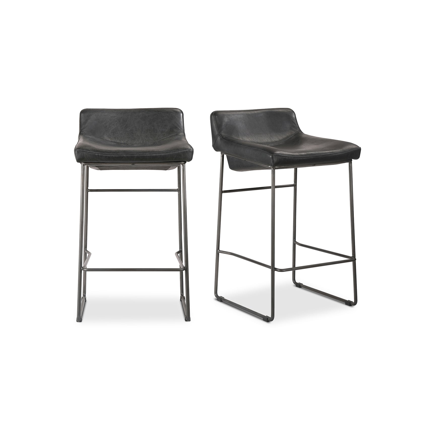 Starlet Onyx Black Leather Counter Stool (Set of 2) - Ornate Home