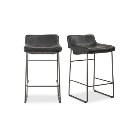 Starlet Onyx Black Leather Counter Stool (Set of 2) - Ornate Home