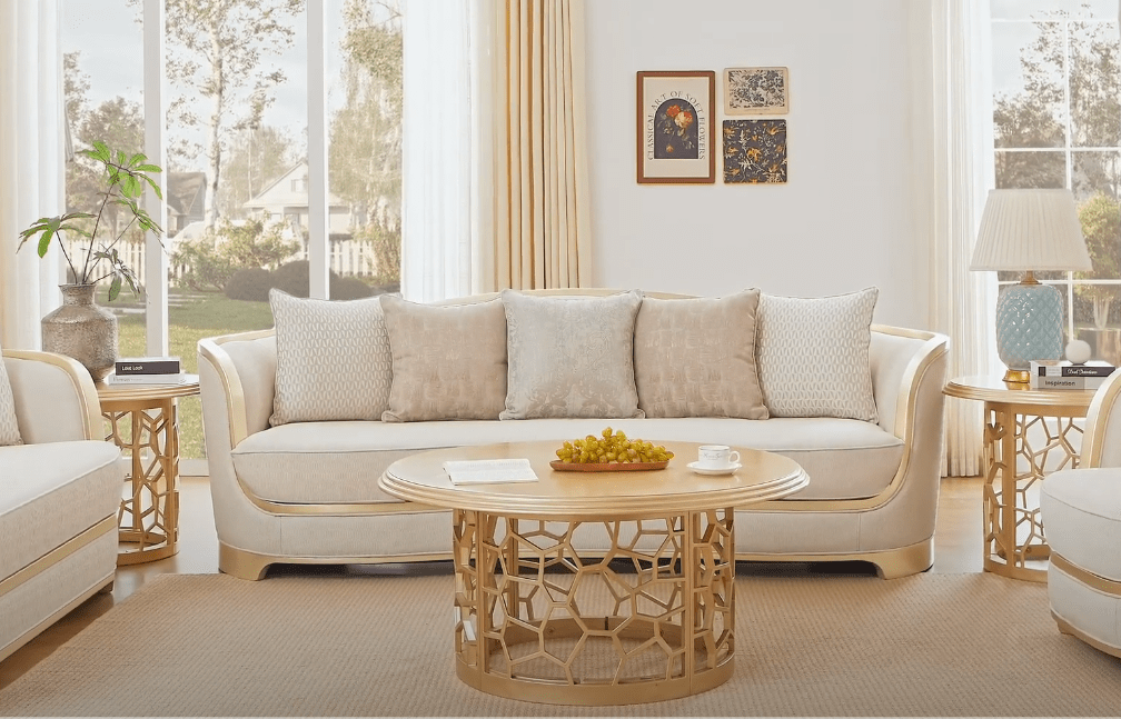 Starlight Manor Champagne Gold 3-Pc Living Room Set / HD-3PC7006 - Ornate Home