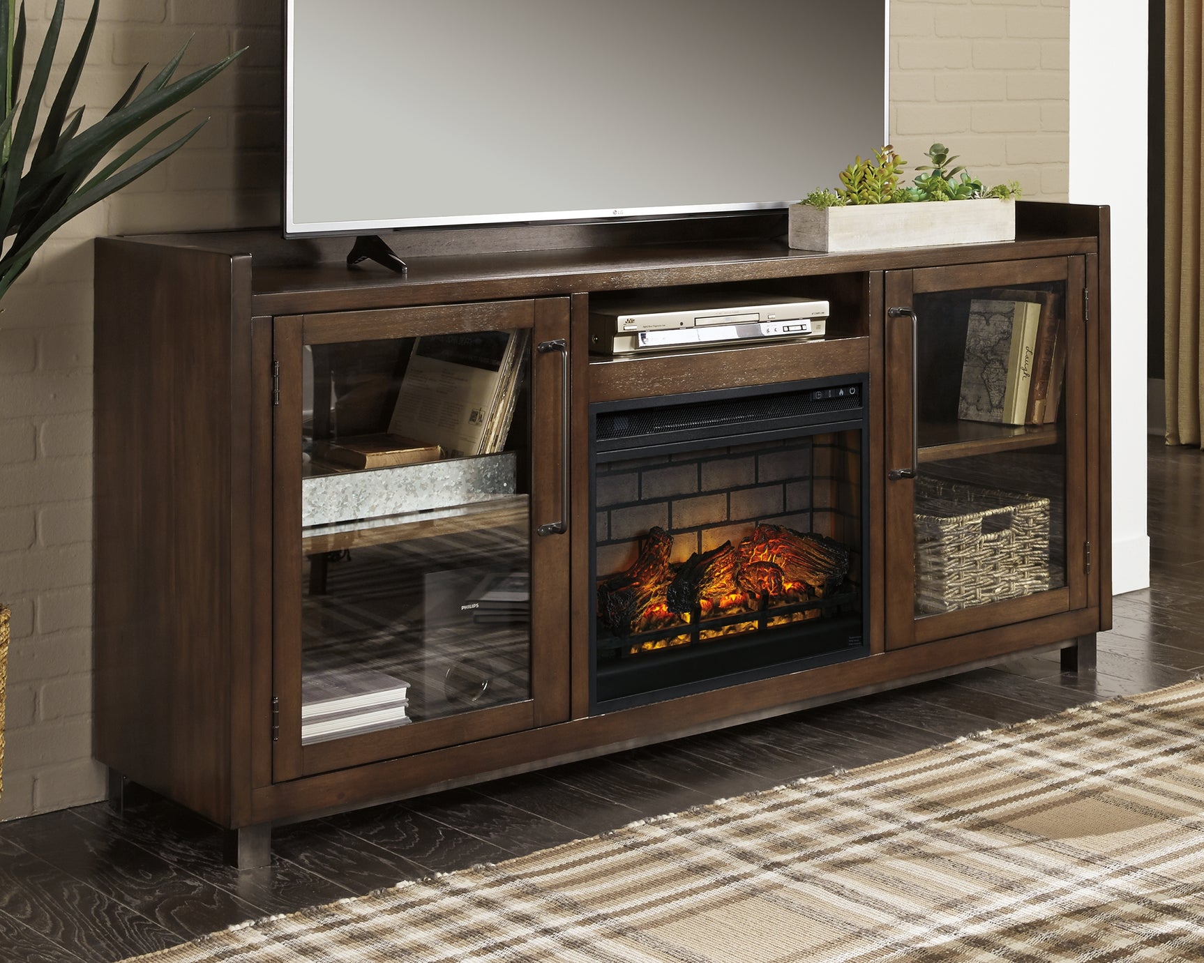 Starmore Black 70" TV Stand w/ Electric Fireplace - Ornate Home
