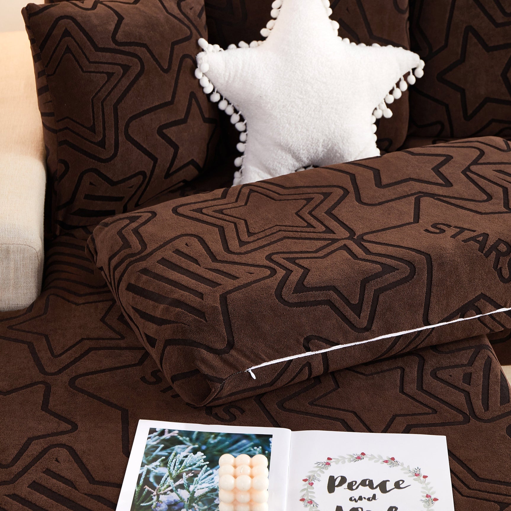 Starry Sky Jacquard Fleece Stretchable Non-Slip Cushion Covers Furniture Covers for L-Shaped Couch - Ornate Home