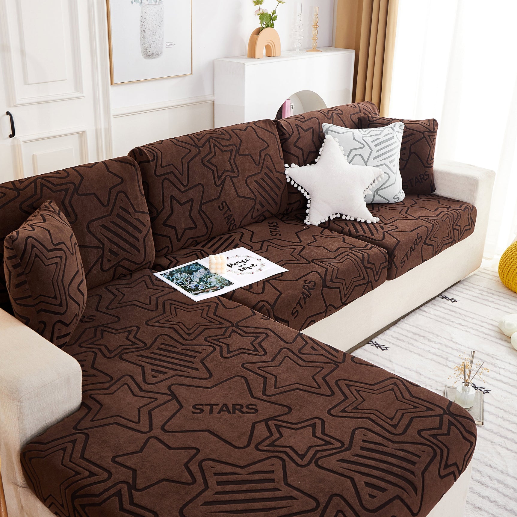 Starry Sky Jacquard Fleece Stretchable Non-Slip Cushion Covers Furniture Covers for L-Shaped Couch - Ornate Home