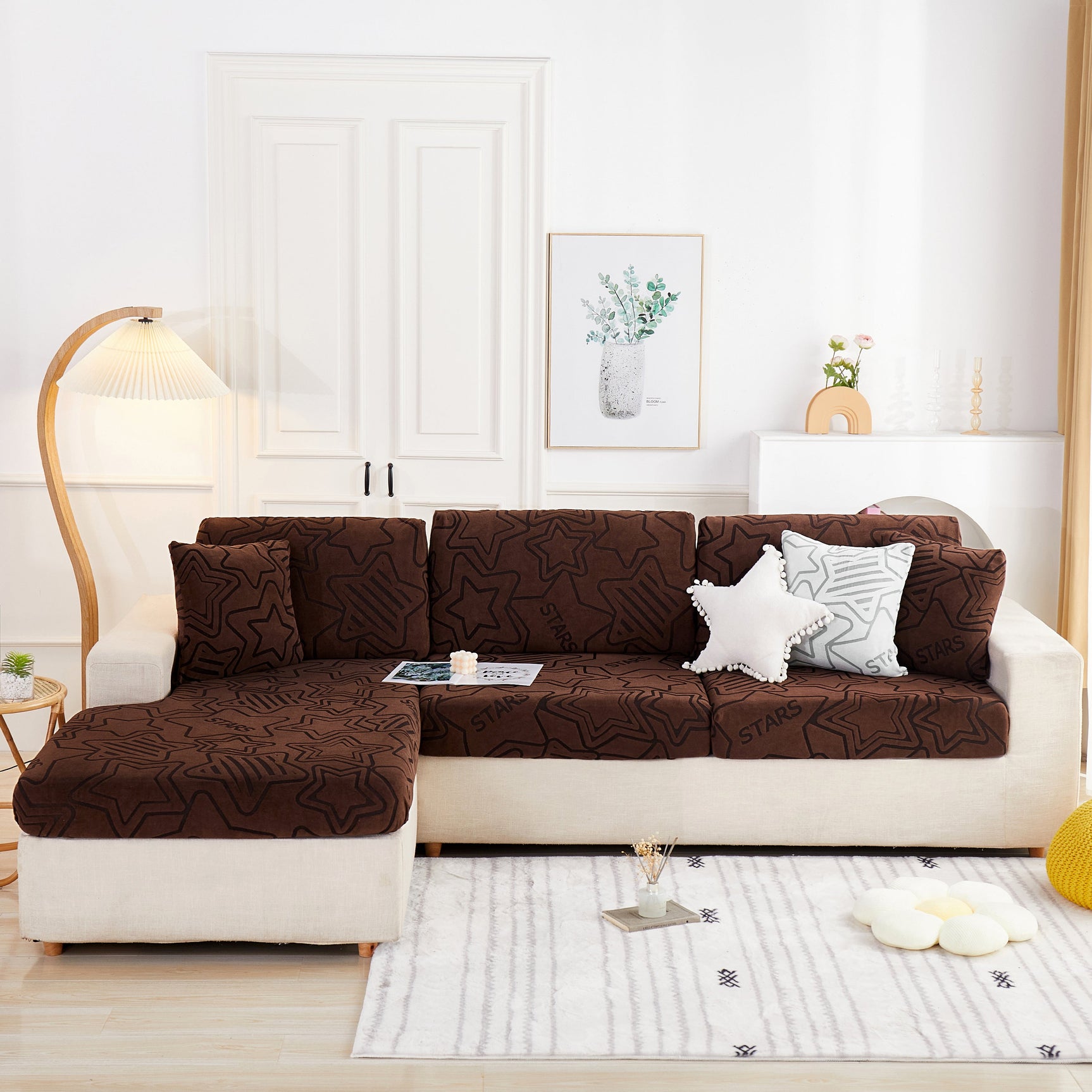 Starry Sky Jacquard Fleece Stretchable Non-Slip Cushion Covers Furniture Covers for L-Shaped Couch - Ornate Home