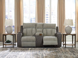 Stately Check Sisal-Dual Power Reclining Loveseat with Console - Ornate Home