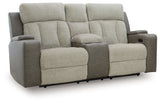 Stately Check Sisal-Dual Power Reclining Loveseat with Console - Ornate Home