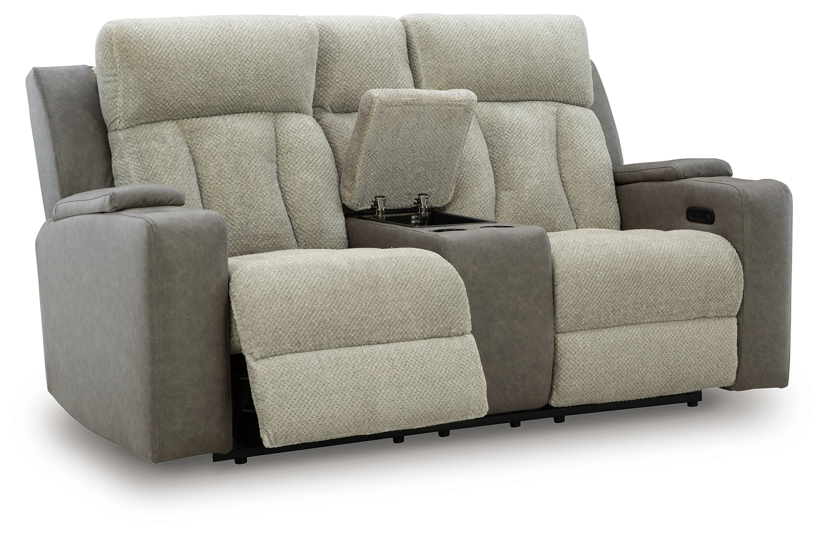 Stately Check Sisal-Dual Power Reclining Loveseat with Console - Ornate Home