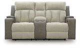 Stately Check Sisal-Dual Power Reclining Loveseat with Console - Ornate Home