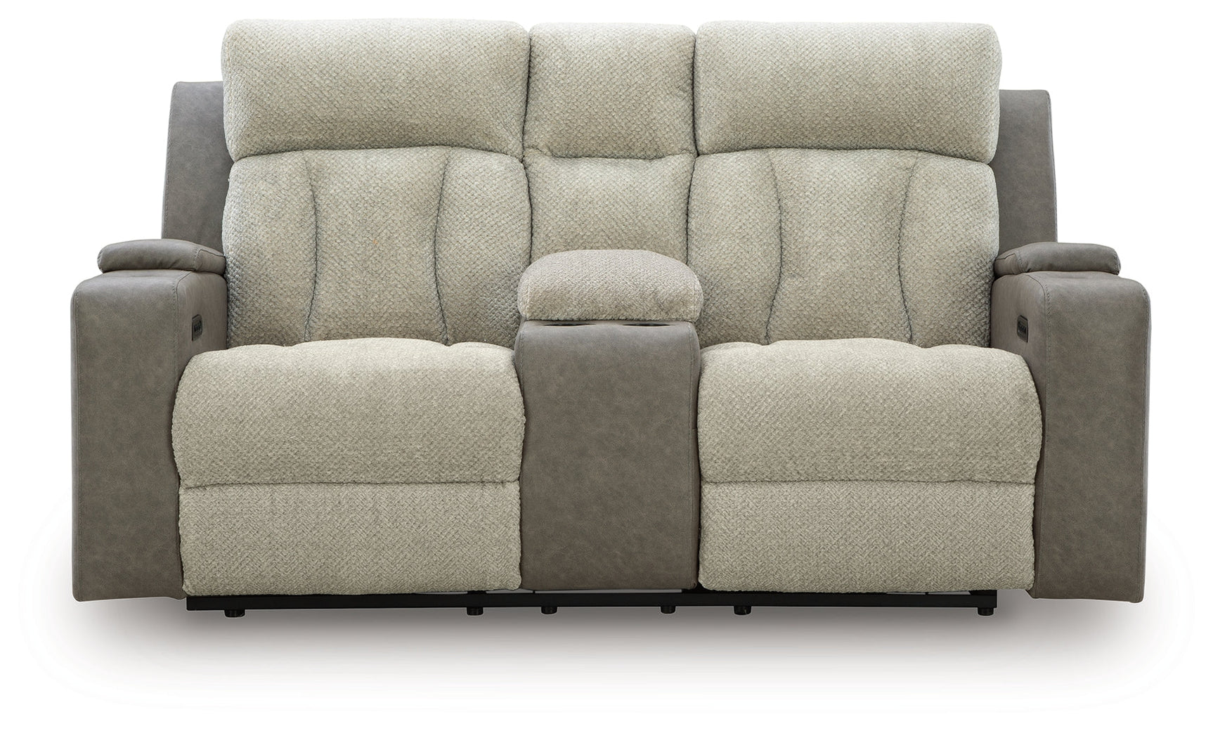 Stately Check Sisal-Dual Power Reclining Loveseat with Console - Ornate Home