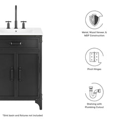 Steamforge Black/Walnut 24" Bathroom Vanity Cabinet (Sink Basin Not Included) - Ornate Home