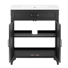Steamforge Black/Walnut 30" Bathroom Vanity Cabinet (Sink Basin Not Included) - Ornate Home
