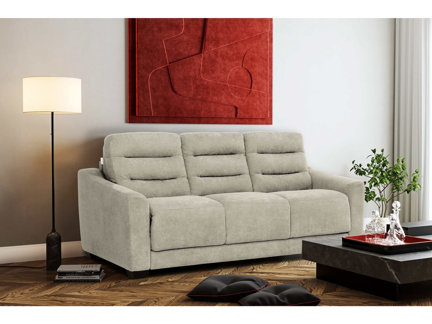 Stearns & Foster® Luca Beige Queen Sleeper Sofa w/ Pocket Coil Mattress - Ornate Home