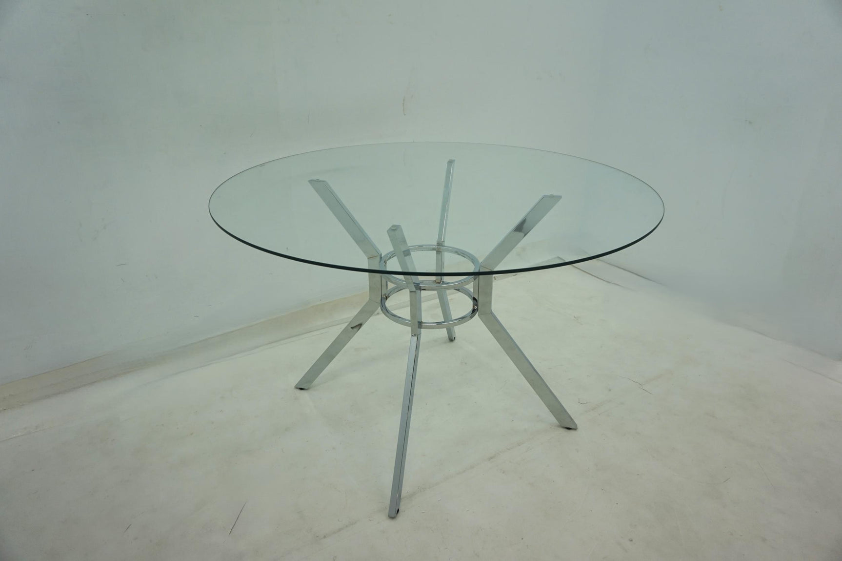 Steele Chrome 48-inch Round Glass Top Dining Table - Ornate Home