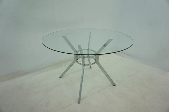 Steele Chrome 48-inch Round Glass Top Dining Table - Ornate Home