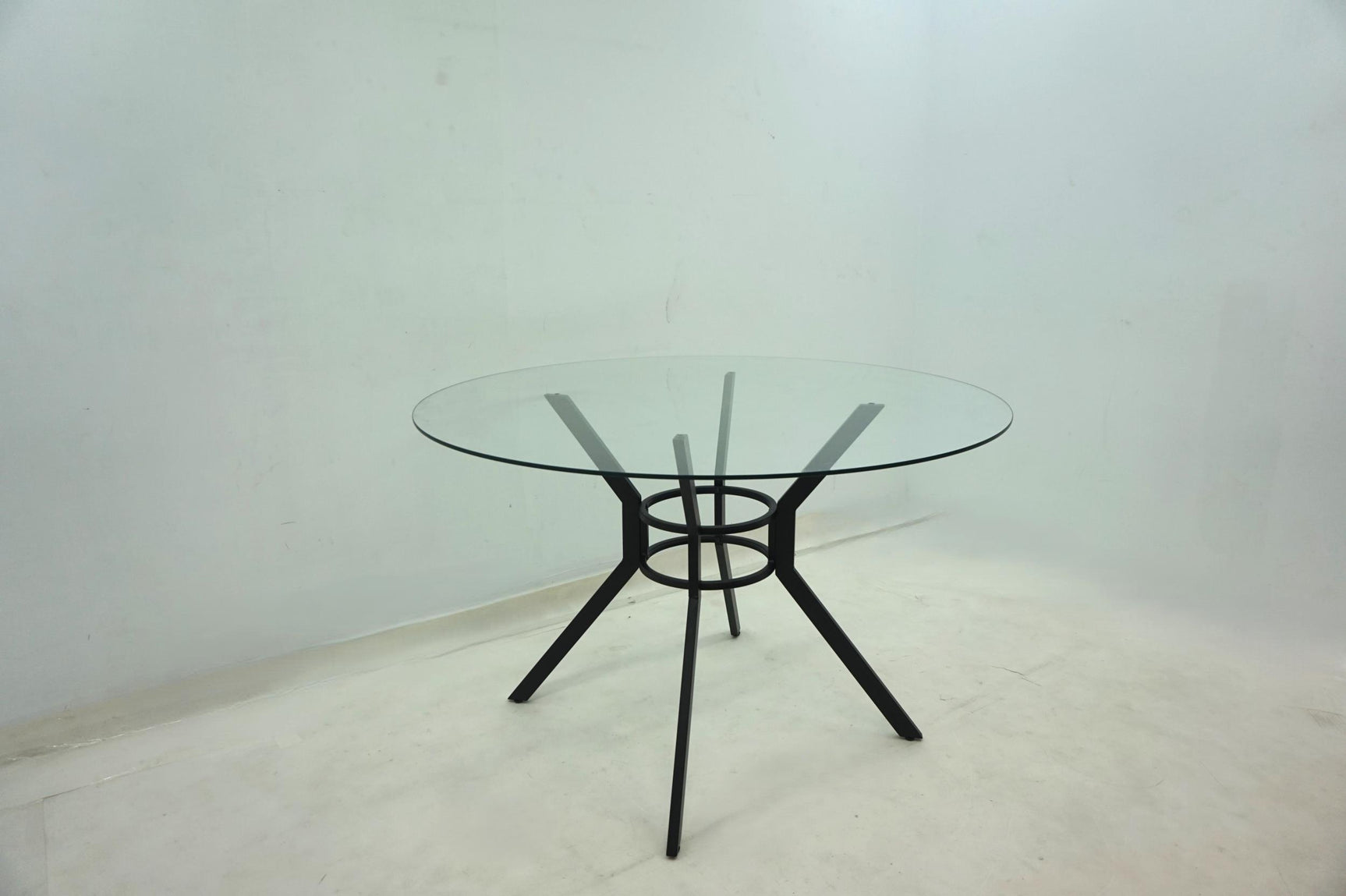 Steele Matte Black 48-inch Round Glass Top Dining Table - Ornate Home