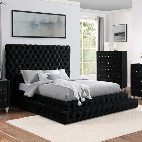 Stefania Black 5 Pc. Queen Bedroom Set w/ Chest - Ornate Home