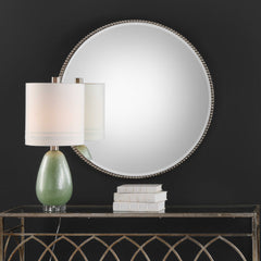 Stefania Silver Beaded Round Mirror - Ornate Home