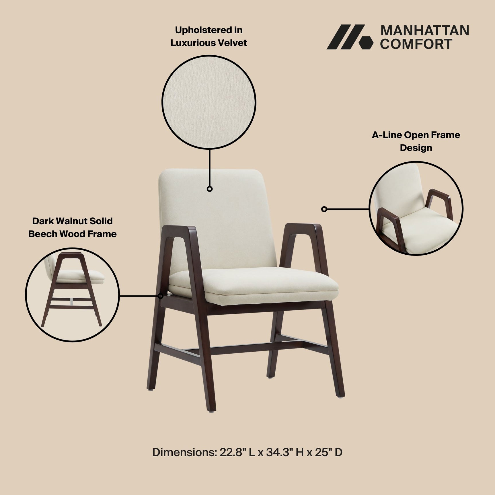 Stella Dining Armchair in Cream (set of 2) - Ornate Home