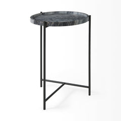 Stella Gray/Black Round Marble Top Accent Table - Ornate Home