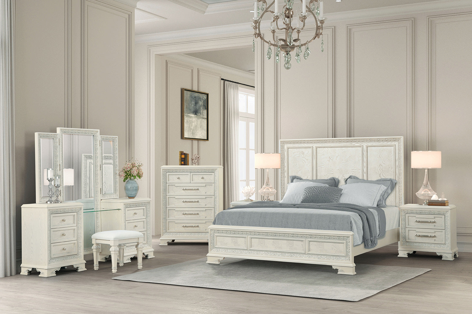 Stella Mia Creamy White Queen Bed - Ornate Home