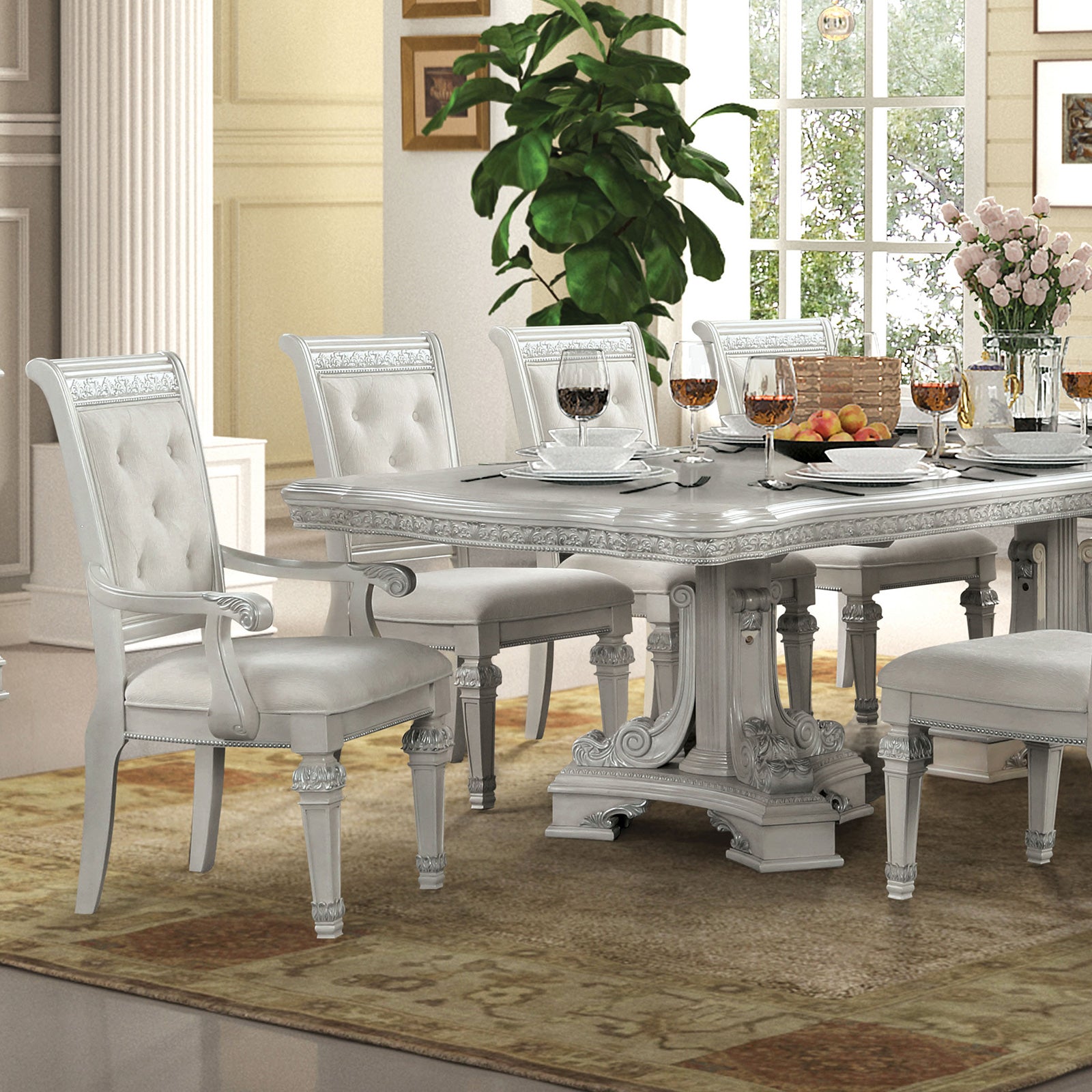 Stella Mia Ivory 9 Piece Dining Set - Ornate Home