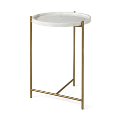 Stella White/Gold Round Marble Top Accent Table - Ornate Home
