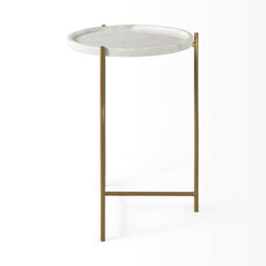 Stella White/Gold Round Marble Top Accent Table - Ornate Home