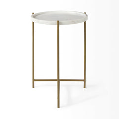 Stella White/Gold Round Marble Top Accent Table - Ornate Home