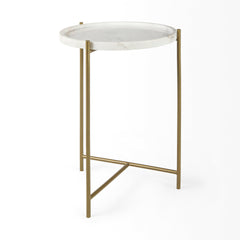 Stella White/Gold Round Marble Top Accent Table - Ornate Home
