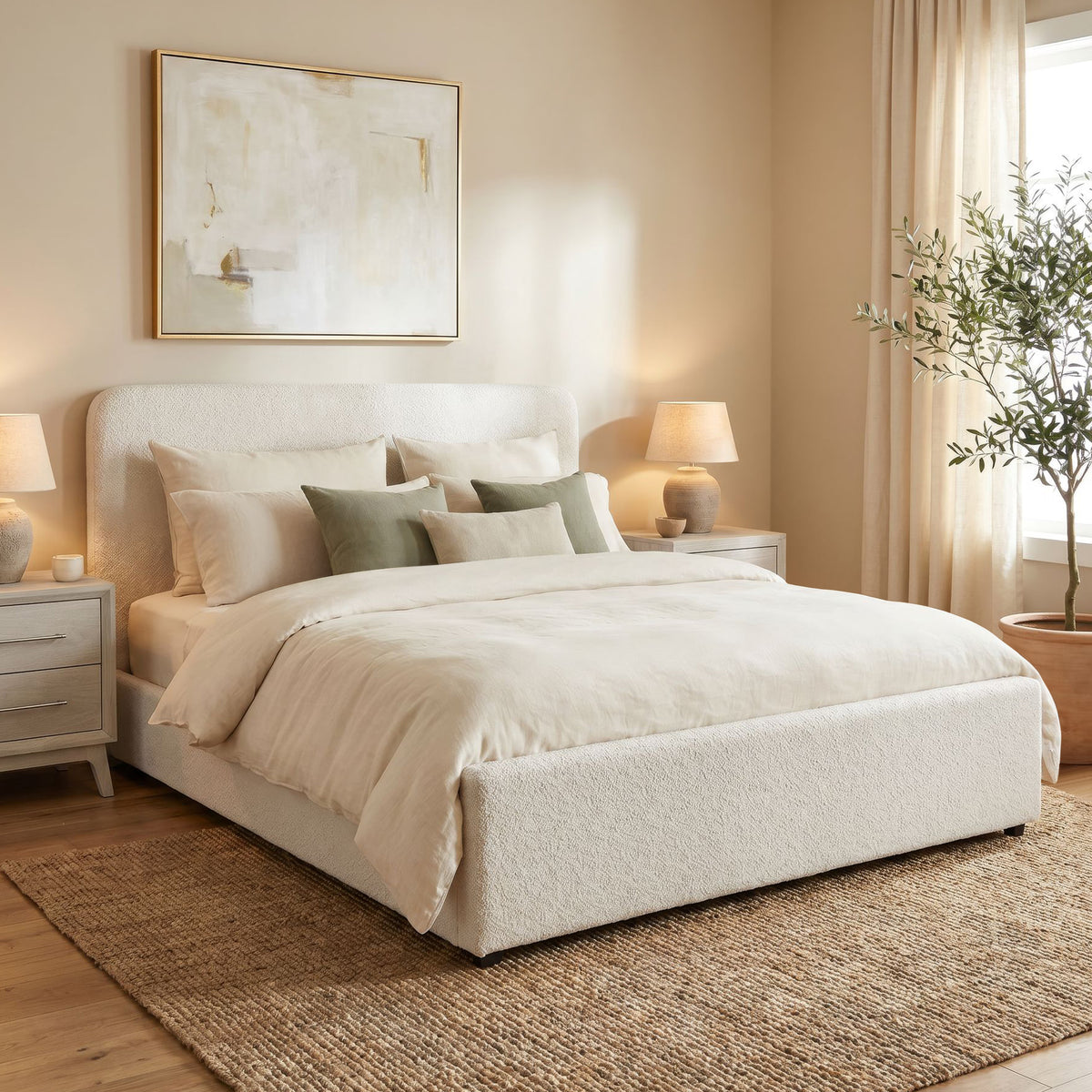 Stellar Beige Boucle King UPH Bed with 13 Slats - Ornate Home