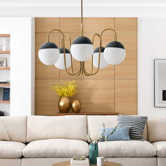Stellar Opal Satin Brass 5-Light Chandelier - Ornate Home