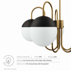 Stellar Opal Satin Brass 5-Light Chandelier - Ornate Home