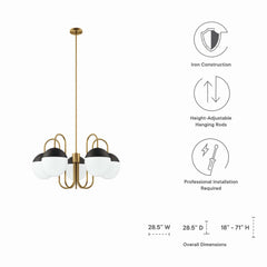 Stellar Opal Satin Brass 5-Light Chandelier - Ornate Home