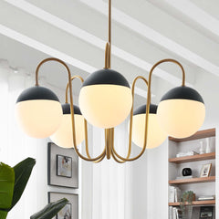 Stellar Opal Satin Brass 5-Light Chandelier - Ornate Home