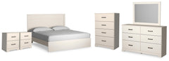 Stelsie White King Panel Bed, Dresser, Mirror, Chest and 2 Nightstands - Ornate Home