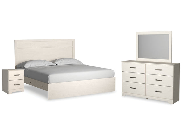 Stelsie White King Panel Bed w/Dresser & Mirror & Nightstand - Ornate Home