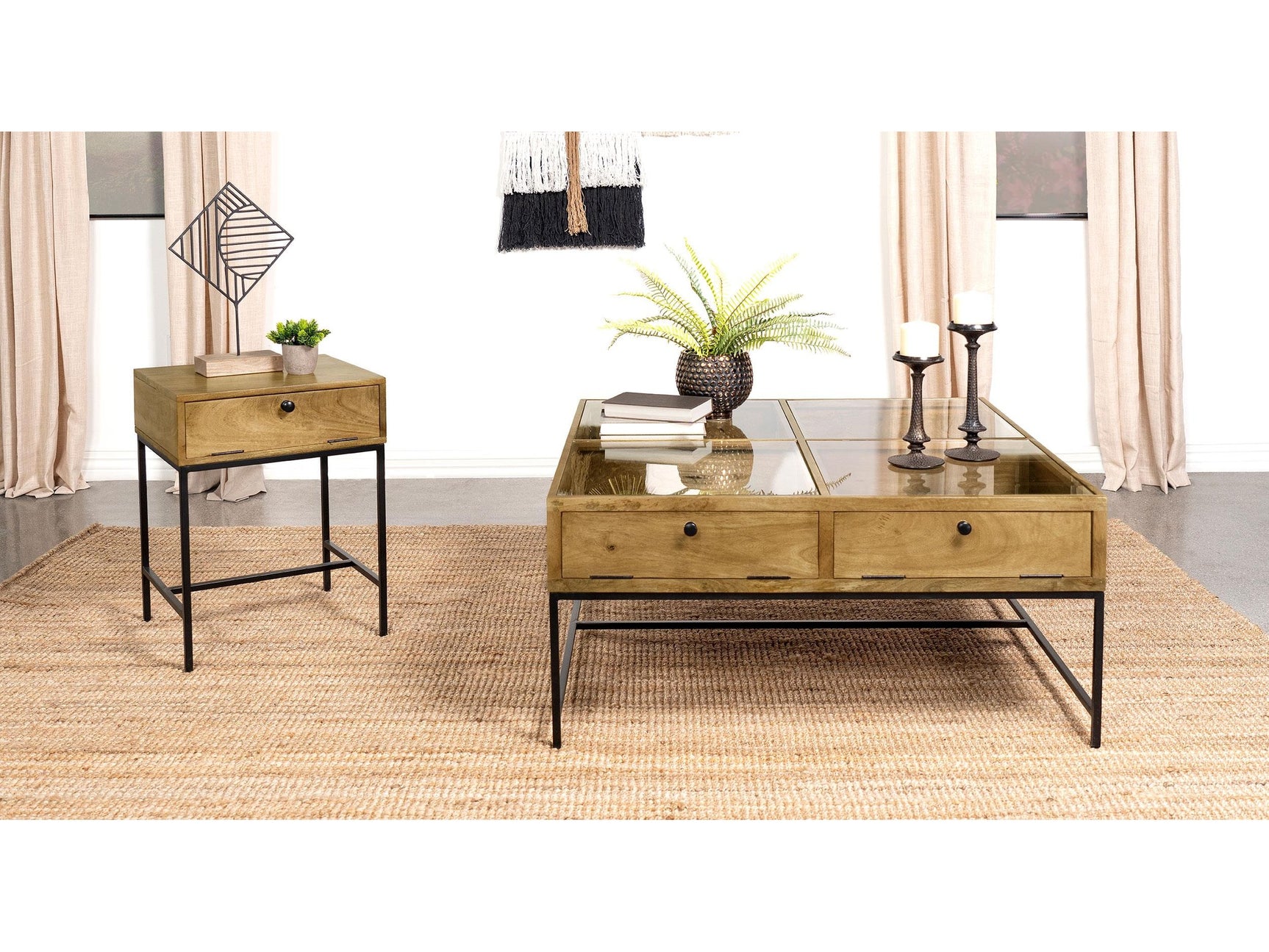 Stephie Honey Brown 2-piece Square Coffee and End Table Set - Ornate Home